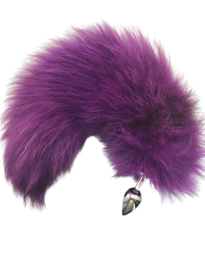 Platnium fox tail dyed purple real fur interchangeable screw-on tail for anal plugs