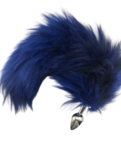 Platinum fox tail dyed dark blue real fur interchangeable screw-on tails for anal plugs