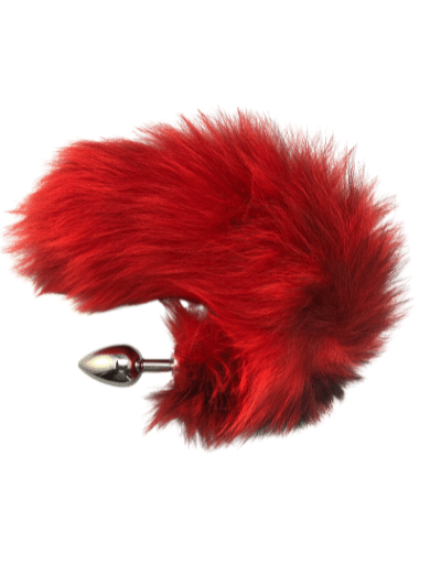 Platinum fox tail dyed fire red real fur interchangeable screw-on tail for anal plugs
