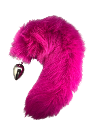 White fox tail dyed hot pink real fur interchangeable screw-on tail for anal plug
