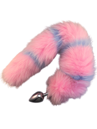 Cotton Candy light blue and light pink dyed real fur interchangeable screw-on tail for anal plugs
