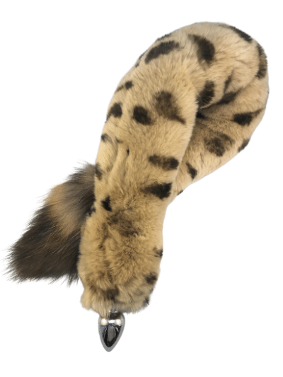 Spotted dyed cheetah pelt real fur interchangeable screw-on tail for anal plugs