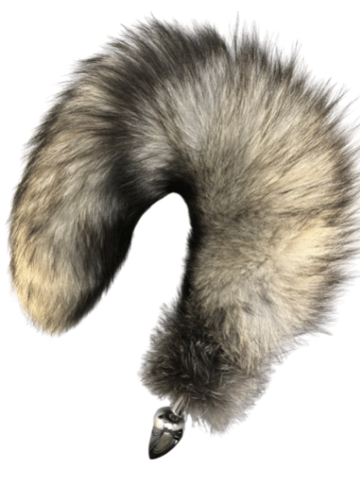 Indigo Fox real fur interchangeable screw-on tail for anal plug
