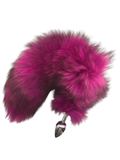 Indigo fox tail dyed hot pink real fur interchangeable screw-on tail for anal plugs