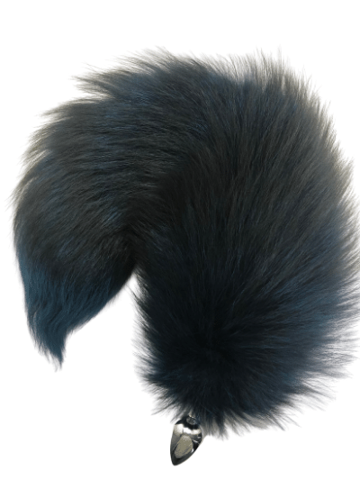silver fox tail dyed teal real fur interchangeable screw-on tail for anal plugs