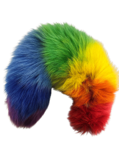 White fox dyed rainbow real fur clip-on tail.