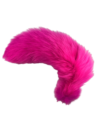 White fox dyed hot pink real fur clip-on tail.