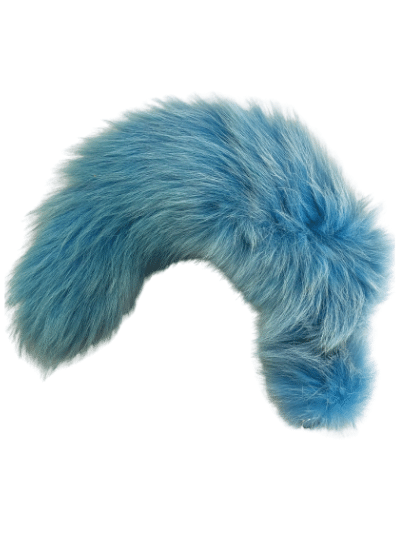 White fox dyed blue real fur clip-on tail.