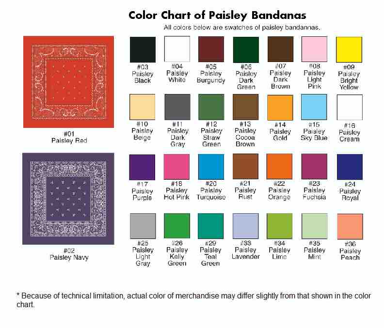 A color chart for the handkerchiefs.